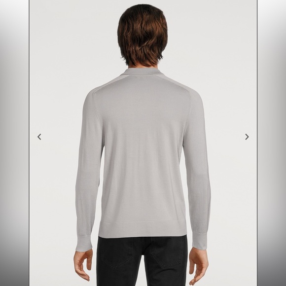 THEORY Light Grey Regal Wool Long-Sleeve Polo Shirt Size L - Picture 4 of 5